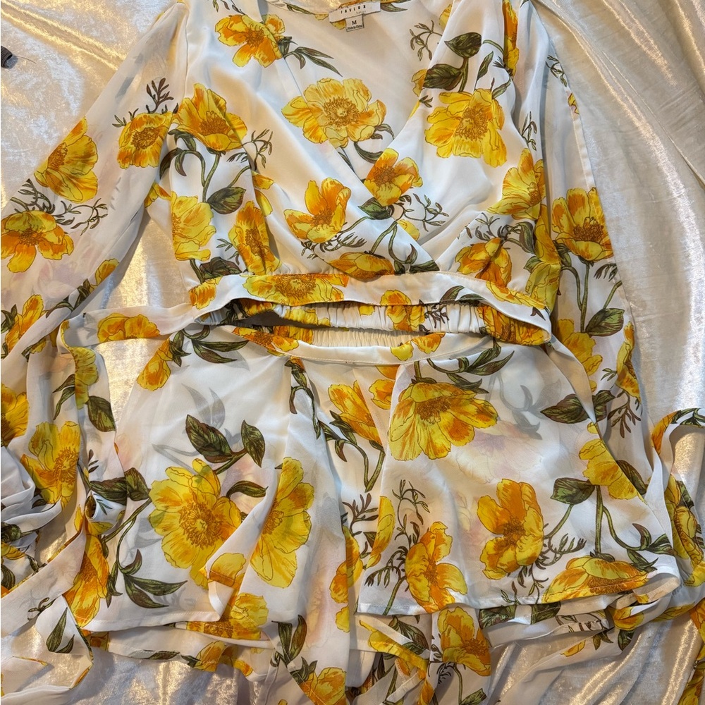 Floral Yellow and White Wrap Two Piece